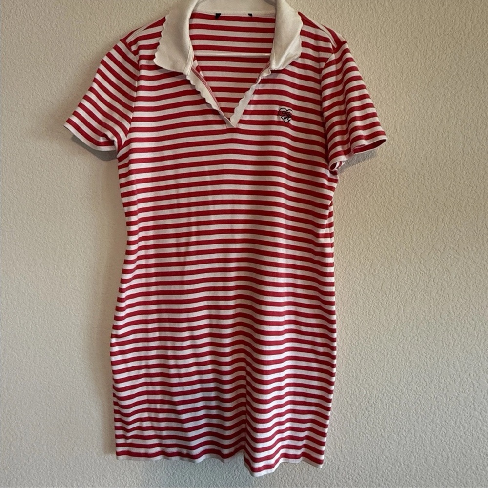 🆕 Tommy Hilfiger XL Striped Polo Dress - Pink White Scallop Collar 🆕 NWOT - Picture 2 of 16